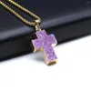 Pendant Necklaces Natural Semi Precious Stone Cross Shaped Crystal Cluster Necklace P;endant Metal Chain Jewelry Gift