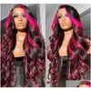 Synthetische pruiken 36 inch ombre roze kleur body wave pruik echt haar pre geplukt 13x4 kant voor zwarte vrouwen drop levering producten Dh9Nk