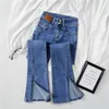 Damesjeans Dames Denim Broek Jean Femme Hoge taille Volledige lengte Slanke split Bootcut Knop Zoom Flare Herfst