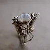 Кольца кластера, винтажные тибетские большие целебные кристаллы для женщин, Бохо, античное кольцо с лунным камнем, ювелирные изделия для девочек, женские подарки, Bijoux Indie