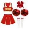 Cheerleading Kids School Girls Cheerleader Uniformes Sem Mangas Crop Top Saia Meias Roupas Define Crianças Cheerleading Trajes de Dança Outfits 231201