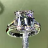 Bague de diamant de laboratoire de luxe taille émeraude 4ct 100% originale en argent sterling 925 bagues de fiançailles pour femmes bijoux de mariée 1852