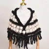 Scarves Autumn Winter Lady Real Poms Ball Shawl Fashion Sexy Tassels Knitted Natural Cape Wrap Casual Scarf Poncho