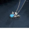 Pendentif Colliers 2023 Brillant Cristal Bleu Cerf Fille Bijoux Vintage S Femmes Argent Plaqué Cou Mignon Animal Bijou