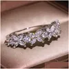 Anéis de banda casamento para mulheres sier banhado simples fileira única zircônia cúbica temperamento jóias anel gota cc3118 entrega dhd6l