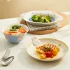 Dishes Plates Super Cute Relief Plate Dreamy Girl Heart Ceramic Tableware Rabbit Bowl Household Children Rice Soup Vegetable 231202