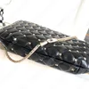 Luxury designer Hobo bag Rockstud Spike handbag Soft Wrinkled Lamb Skin chain Shoulder bag Rivet metal Metal studded nails geometry Crossbody bag Ladies Black