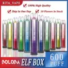 Originele Elf Box 600 Rookwolken Wegwerpartikelen Vapes Pen Puff 600 Elektronische sigaretten 2 ml 450 mAh Pod Mesh Coil Oplaadbaar Luchtverstelbaar 0% 2% 3% 5% Apparaat