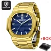 Wristwatches QINGXIYA Gold Blue Quartz Watch For Men Stainless Steel Waterproof Luminous Calendar Fashion Square Dial Mens