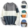 Pulls pour hommes Pull tricoté léger et respirant Colorblock avec col rond Manches longues Élastique épais pour l'automne