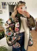 Kurtki damskie kurtka Trafza dla kobiet jesienna kwiatowy druk kołdry odwracalny bawełniany płaszcz kardigan długie rękawy Elegancka kobieta streetwear 231201