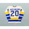 Personalizado 20 BRANCO WHA 1975-76 MINNESOTA FIGHTING SANTS JACK CARLSON HÓQUEI JERSEY NOVO Top Costurado S-M-L-XL-XXL-3XL-4XL-5XL-6XL