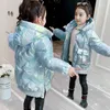 Down Coat Girl Jacket Winter Bright Stitching Wear-Resistent Windproof and Rainproof Thick Warm Girls vadderad huva