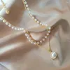 Hängen Ventfille Sterling Silver Fashion Pearl Necklace Women Cute Double Layer Beaded Chain Pendant Jewelry Gift Wholesale