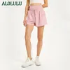 AL0LULU Mit Logo Schnell trocknende Sportshorts für Damen, dünne, lockere Lauf-Fitnesshosen, hoch taillierte Yogahosen