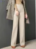 Women's Pants s Solid Color Temperament Woolen Trouser Autumn High Waist Warm Slimming Wide Leg Pant Elegant Office Ladies Pantalones 231201