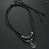 Charm Bracelets Ethnic Style Necklace Multi Layered Beaded Weave Leather Vintage Personalized Boat Anchor Pendant Men's