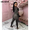 Jumpseau pour femmes Barboteuses CM.YAYA Vintage INS Femmes Diamants Strass Chaud Mesh Patchwork Combinaison Street 2023 Soirée Sexy One Piece Costume Combishort T231202