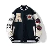 Herrjacka Bone Baseball Patch Work Jacket Herrläder Academy Harajuku Women's University Street Clothing Jump Bomber Hip Letter 231202