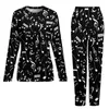 Ropa de dormir para mujer, pijamas con notas musicales, conjuntos de pijama encantadores en blanco y negro, traje para casa informal de manga larga para mujer, talla grande