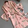 Mulheres sleepwear elegante quimono robe roupão mulheres noiva casamento outono impressão cetim camisola robes feminino casual casa vestidos