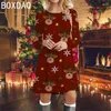 Robes décontractées Robe d'impression d'arbre de Noël Femmes à manches longues O-Cou A-Ligne Fête de vacances Mini Plus Taille Robes de Fiesta