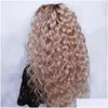 Synthetic Wigs Ash Blonde Curly Lace Front Human Hair For Women Brazilian 360 Deep Wave Frontal Wig Cosplay Drag Queen Drop Delivery P Dhl8K