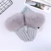 Fingerless Gloves Sheepskin Natural Fox Fur Trimming Gloves Women's Genuine Leather Wrist Warmer Glove Winter Warm Fashion Mittens Fleece Lining 231201