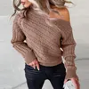 Женские свитера, женские элегантные с открытыми плечами, витые, осенне-зимние, повседневные свободные джемперы, модные однотонные вязаные пуловеры с длинными рукавами