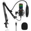Mikrofone RGB USB-Kondensatormikrofon Professionelles 192-kHz-/24-Bit-Studio mit Boom-Arm-Ständer für YouTube-Gaming-Live-Streaming