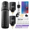 Kits de pistolets de tatouage Longueur de course réglable Mât Flip Maquillage Kit de machine permanente Triple Black Batterie sans fil Cartouche d'alimentation 231214