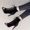 Scarpe eleganti 2023 Sandali moda Stivali Donna Décolleté con tacco alto Sexy Scava fuori Mesh Lace-Up Festa incrociata