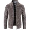 メンズジャケットセーターコート暖かいフリース濃厚なセーター秋/冬ストライプジッパーカーディガントレンドスタンドカラー高品質のメンズウェア