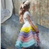 女の子のドレスフラワードレス素敵な短袖のチュールレースレイヤープリンセスボールファースト聖体