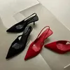 Sandálias femininas sexy vermelho salto alto verão com tiras confortáveis dedo do pé apontado sapatos de estilete