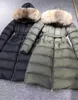 Dames donsjack met capuchon Winter Outdoor warmte lange jassen Jassen Echte wasbeerhaarkraag Warme modeparka's met riem Dame katoenen jas Bovenkleding