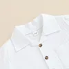 Giyim setleri erkek bebek yaz pamuk keten giysileri kısa kollu düğme aşağı gömlek elastik bel ile gömlek basılı şort 2 adet kıyafet