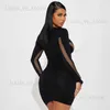 Vestidos sexy urbanos Hollow Out Bodycon Mini Dress Women Solid Sexy o pescoço de manga longa Estreia esbelta Midnight Clubwear Vestres T231202