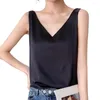 Blouses Femmes Femmes Été Gilet Soyeux Col V Sans Manches Lâche Coupe-Bas Match Pantalon De Base Couleur Unie Camisole Satin Tops Sexy Réservoir Fée