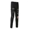 Calças de brim masculinas de luxo calças jeans buracos de cristal calças pretas skinny fit cônico rasgado para homens