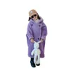 Winter children fleece coat old kids faux fur hooded double breasted long outwear girls thicken warm wool integrated plush coat Z5715