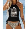 Kvinnors badkläder 2st baddräkt Kokosnöt Sidan Halter Neck Tankini Set Summer Beach Wear Sweet Fashion Swimsuit