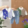 Zestawy odzieży 2023 Autumn Korean Little Boy 3pcs Zestaw ubrania haftowany kamizelka sweter