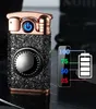 Kreatywny retro rocker zapłonowy puls podwójny łuk USB lżejszy stereo ulga rzemiosła papierosy bateria wyświetlają męski prezent