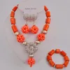 Halsbandörhängen Set Fashion Orange Nigerian Coral Beads African Wedding Jewelry for Women 12-K-03