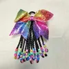 Acessórios de cabelo Natal Grandes Grânulos Rabo de Cavalo Crianças Laços com Glitter Cheer Bow Meninas Bolas Elásticas