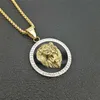 Hip Hop Charm Iced Out Bling Golden Lion Head Pendants Necklaces Male Gold Color Stainless Steel Chain Rock Jewelry Gift For Men H235k