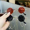 Retro sunglasses fashion show with chain female decoration photo taking round frame glasses performance male sunglasses trend