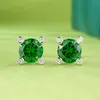 1CT Choucong Brand Stud Earrings Luxury Jewelry Real 100% 925 Sterling Silver Round Cut Emerald Moissanite Diamond Gemstones Sapphire Party Women Earring Gift