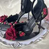 Robe chaussures femme élégante talon talons noirs pour femmes gothique lolita rouge et Halloween chaussures pour dames bout pointu